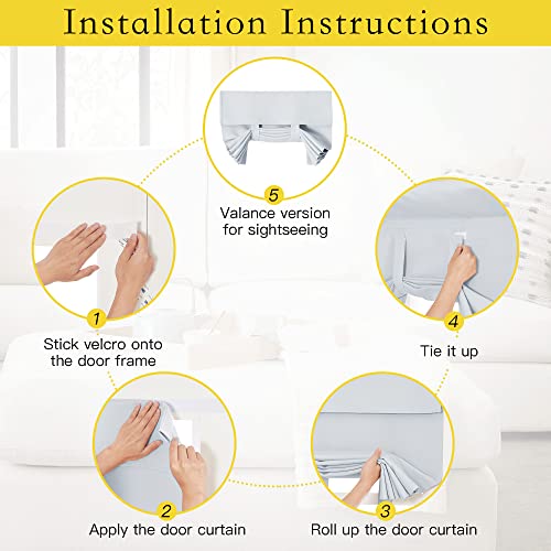 NICETOWN Blackout French Door Curtain, 30"x72", Adhesive No-Drill Greyish White