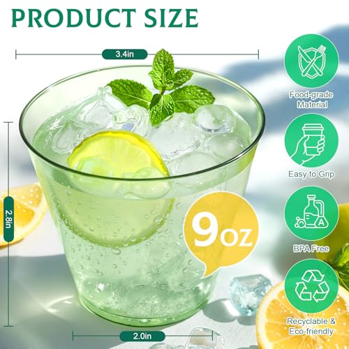Glowserve 9 oz Green Disposable Plastic Cups – 50 Pack for Parties