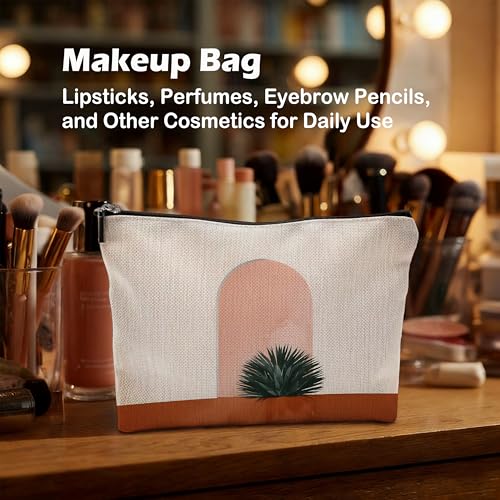 Boho Botanical Makeup Bag - Linen Mid Century Modern Cosmetic Pouch