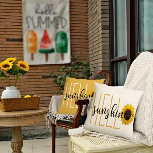Hello Sunshine Sunflower Decorative Throw Pillow Cover 18x18
