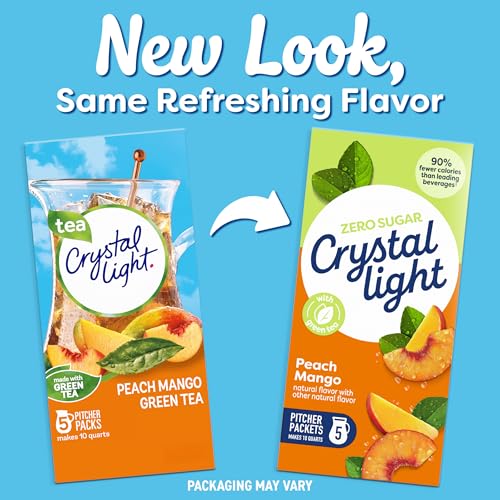 Crystal Light Peach Mango Green Tea Drink Mix - Zero Sugar, 5 Packets