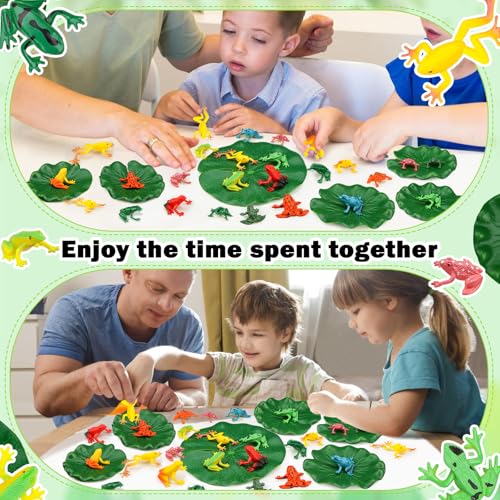 24 Mini Plastic Frog Toys & Lily Pads - Realistic Pool Decor