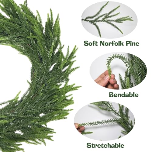 6.56ft Pre-Lit Christmas Garland with 40 LED Lights, Real Touch Norfolk Pine