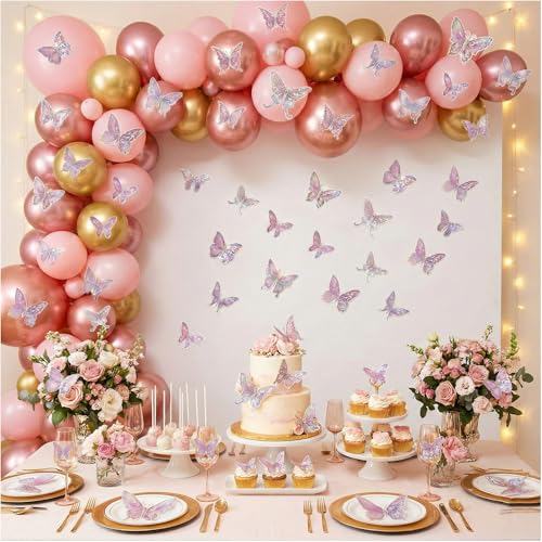60PCS 3D Pink Butterfly Wall Decor for Princess Rooms