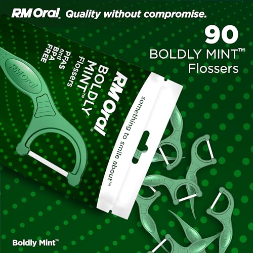RM Oral Boldly Mint Dental Flossers 90 Count Shred-Resistant Picks