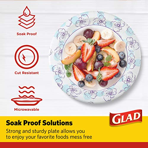 Glad Heavy-Duty 10-Inch Round Paper Plates - Blue Floral Design, 50 Count