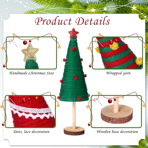 Mini Yarn Christmas Trees Set of 6 - Holiday Table Decorations with Stars