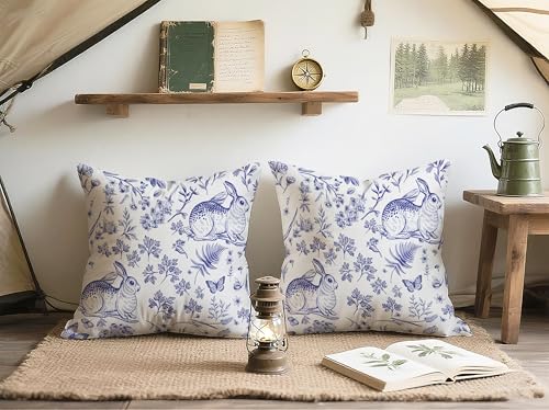 Easter Bunny Pillow Covers 20x20 Light Blue Floral Set of 2