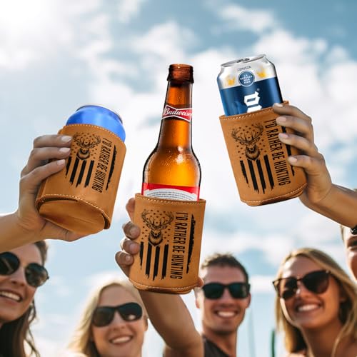 365FURY Hunting Gifts for Men - Leather Beer Can Cooler, Collapsible & Insulated, Birthday & Christmas Present