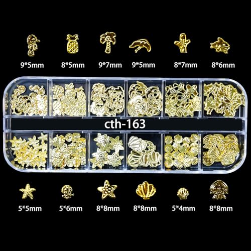 LYLYNB 3D Gold Nail Art Charms - Summer Beach Gems & Jewels