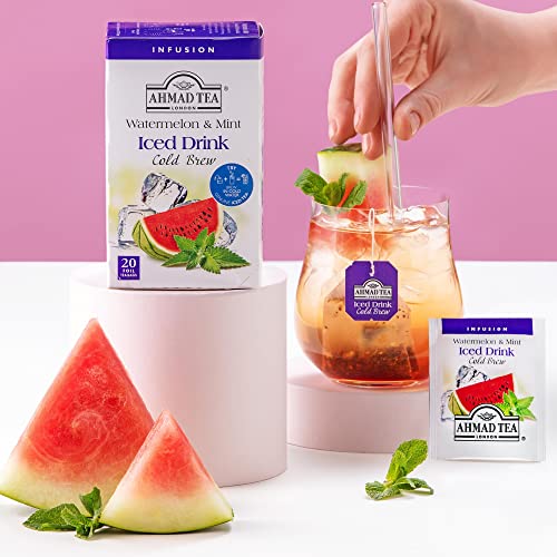 Ahmad Tea Watermelon & Mint Cold Brew Herbal Tea Bags (120 Count) - Decaffeinated, Refreshing Iced Tea