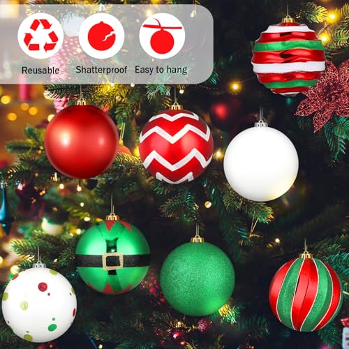 Vibrant Christmas Ball Ornaments Set of 8 - 6 Inch Glitter Shatterproof Decor