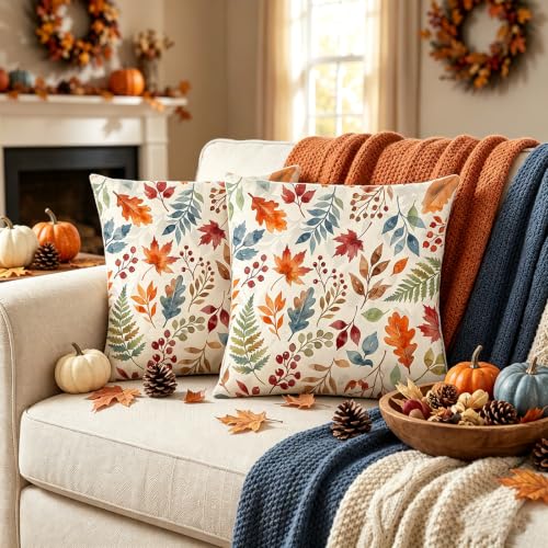 Autumn Maple Leaf Throw Pillow Covers 18x18 Inch Set of 2