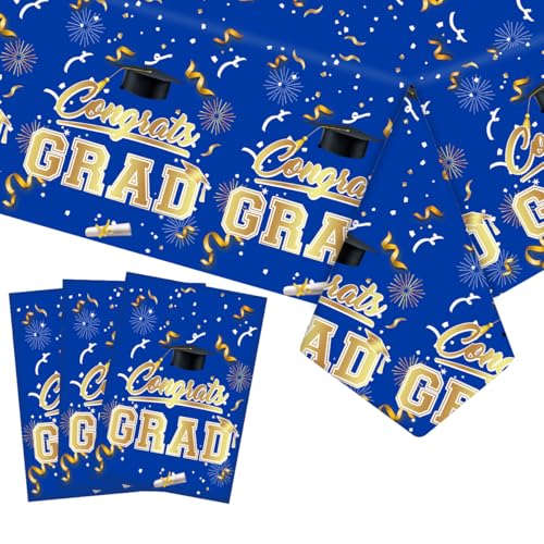 Graduation Tablecloths Disposable Blue 54x108 Inch 3PK