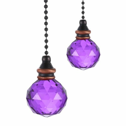 MECCANIXITY 2Pack Ceiling Fan Pull Chain, 12 Inch Decorative Ornaments Crystal Pendant Pull Chain Extension for Ceiling Fans Light Lamp, Purple