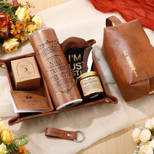 Sieral 10-Piece Gift Set for Husband from Wife - Best Husband Ever Gift Box with Tumbler Socks Candle & More - Husband Variation