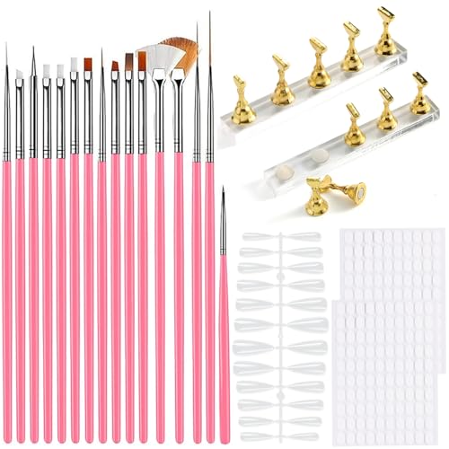 FSpronail Press-On Nail Stand Kit with 15 Brushes and 120 Fake Tips