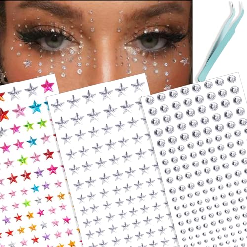 Face Gems Self-Adhesive Rhinestone Stickers Star Hair & Body Jewels for Festival
