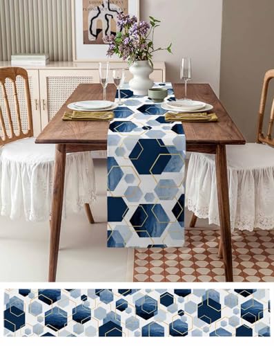 Modern Navy Blue Geometric Table Runner 13x120 Inches for Dining & Kitchen Decor - Washable, Farmhouse Style Variation of THIS listing