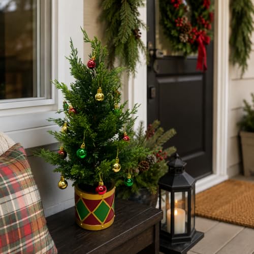 Lighted Tabletop Christmas Tree with Timer, 50 LEDs, Ornaments, 22 Inch
