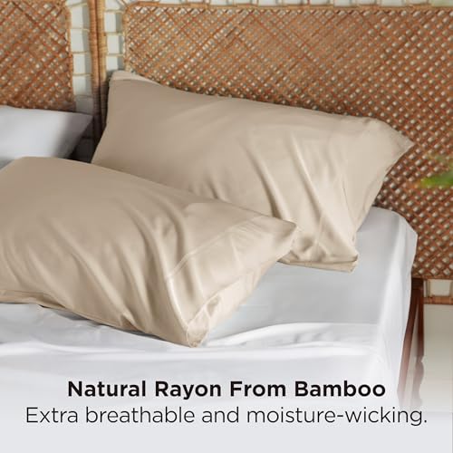 Bedsure Queen Pillow Cases, 100% Rayon from Bamboo - Beige, Set of 2