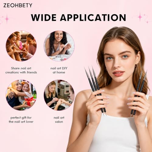 ZEOHBETY 5Pcs Nail Art Liner Brushes and Dotting Pen Set - Fine Drawing Sizes 7mm to 22mm