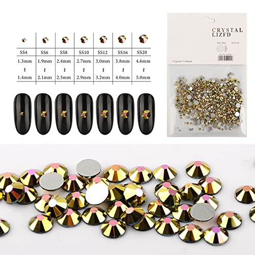 QIMYAR 1440 Pcs Gold Flat Back Glass Rhinestones Mixed Sizes SS4-SS20