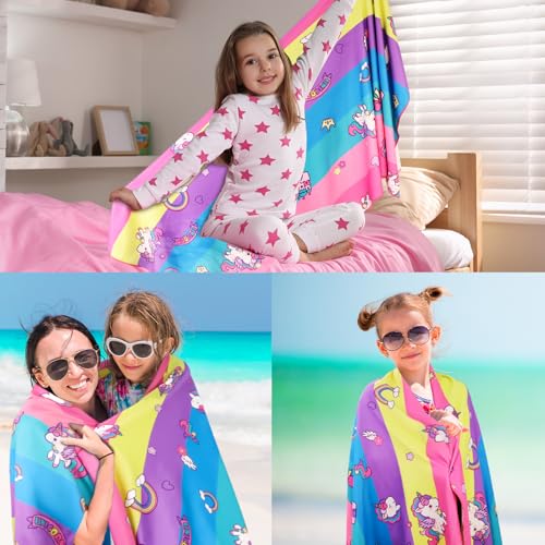 Unicorn Kids Beach Towel - Quick Dry Microfiber, Sand Free, 27" x 59"
