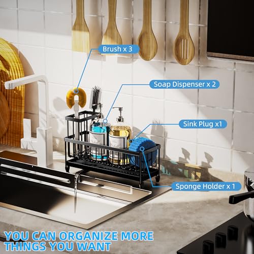 Moforoco Extra Large Stainless Steel Kitchen Sink Caddy - Black
