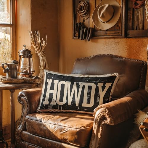 Howdy Western Throw Pillow Cover 18x18, Cowboy Cotton Cushion Case (01 Color)