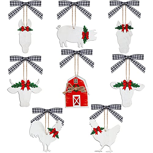 Farm Animal Christmas Ornaments Set - Wooden Holiday Decorations for Tree & Home