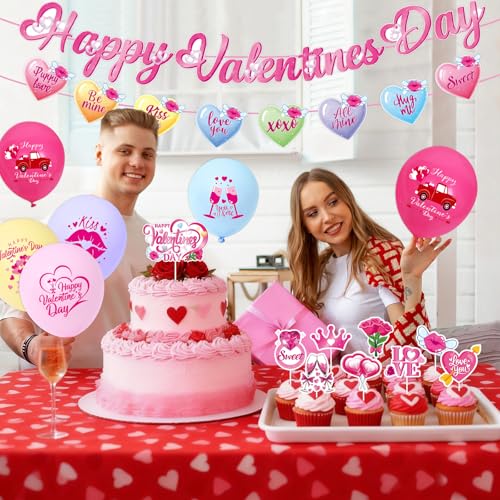 Valentine's Day Decorations Kit - Banners, Balloons & Cupcake Toppers
