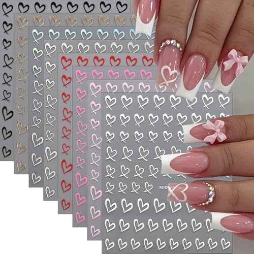 GUAACCB 8-Sheet 3D Heart Nail Stickers Self-Adhesive Love Decals