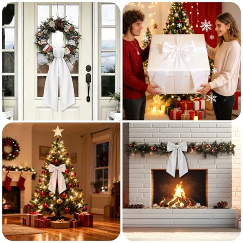 QIFUNEY White Wreath Sash Set for Front Door - 55''x4.5'' (2PCS)