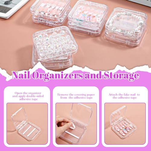 8 Clear Acrylic Press-On Nail Containers with Tape Set