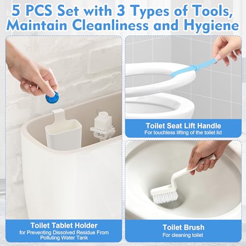 Toilet Tank Tablet Holder Set with Brush & Seat Lifters - 5 PCS