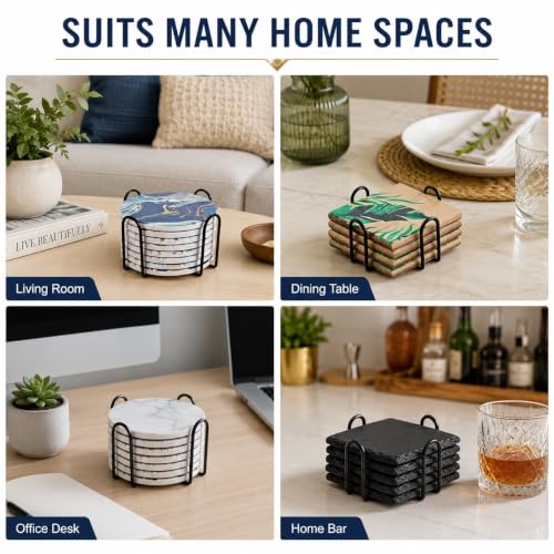 Kryoflare Black Vintage Coaster Holder Metal Storage Caddy for Round & Square Coasters