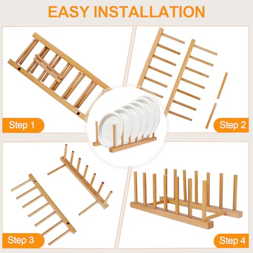 SAMEBUTECO Bamboo Dish Rack – Set of 2 Vertical Plate Holders
