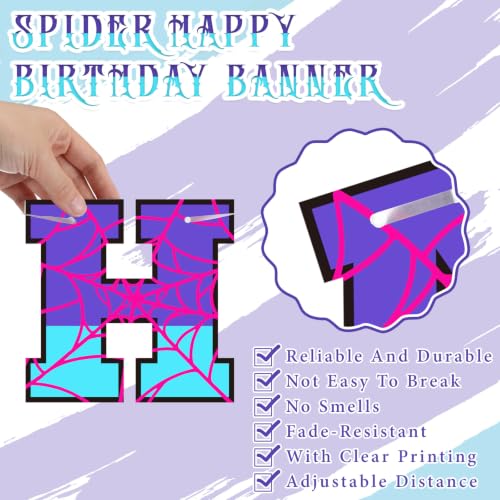 Spider Theme Birthday Banner - Pre-strung Purple Blue Decor