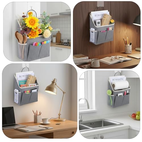 Wall Hanging Storage Basket with Pockets, Cotton-Linen Organizer