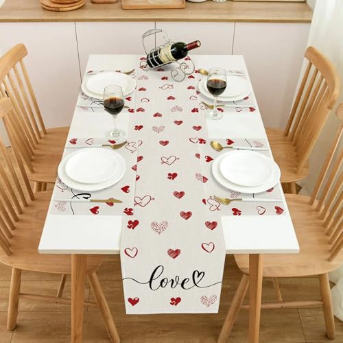 Valentine Table Runner 13x36 Inch Heart Dining Decor Polyester