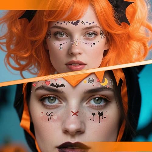 Ancnoz Cute Face Temporary Tattoos Halloween Makeup Stickers 4Pcs