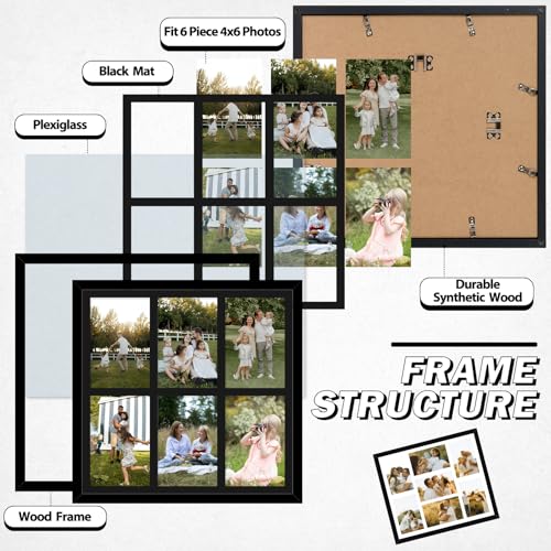 13x13 Collage Picture Frame, Holds 6 4x6 Photos or One 13x13 Print, Black