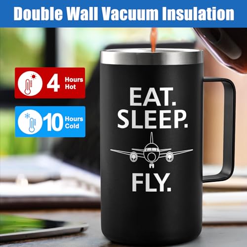 Pilot 20oz Insulated Coffee Mug Airplane Aviation Lover Gift - Black-1