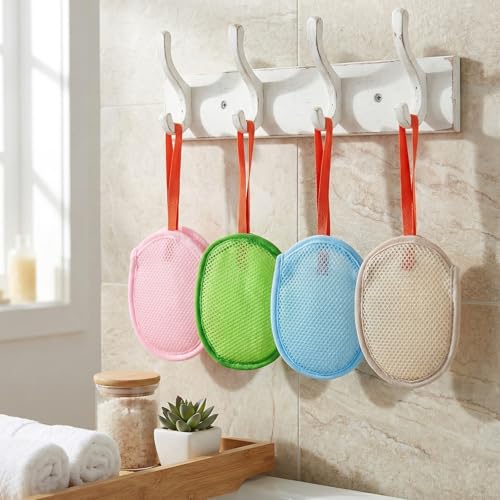 Mesh Exfoliating Soap Bag 4-Pack - Bar Soap Pouch and Scrubber