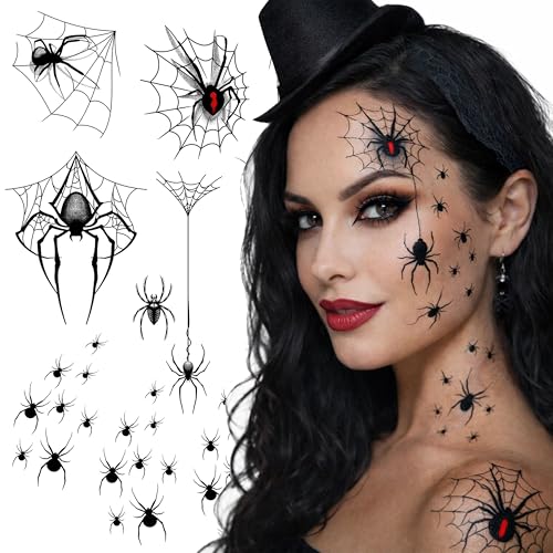 Spider Temporary Tattoos Web Gothic Face Makeup Stickers for Halloween