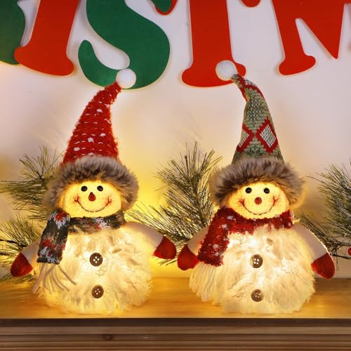 Lighted Snowmen Christmas Table Decorations - Brown, 10 Inch, 2 Pack