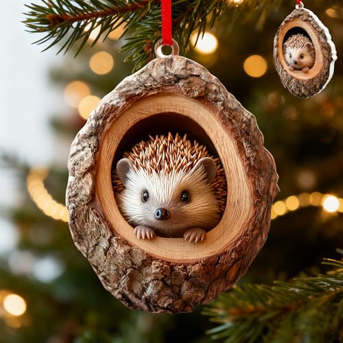 Forest Animal Christmas Ornaments Hedgehog Resin Hanging Decor - Funny Holiday Tree Decor