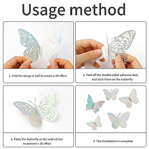 3D Metallic Butterfly Wall Decor - 24 Pcs Butterfly Party Decorations