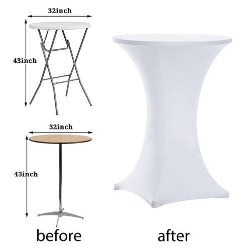 Tina's 10 Pack 32x43 Inch Highboy Spandex Cocktail Table Covers White, Cocktail Table Tablecloth, Fitted Stretch Cocktail Tablecloth for Round Tables (10PC 32X43 White)
